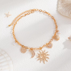 Collar Vintage Corazón Sol & Luna – Estilo Místico Retro