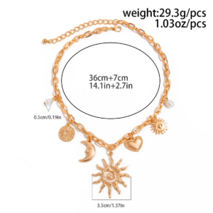 Collar Vintage Corazón Sol & Luna – Estilo Místico Retro